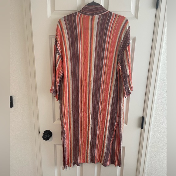PJ Salvage Metal Slow Jams Open Striped Kimono Cardigan Swim Cover - Picture 4 of 9